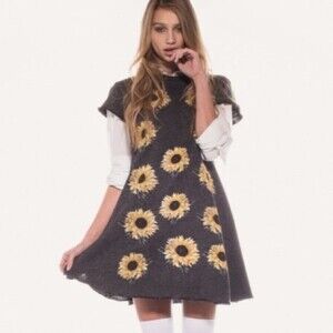 Wildfox Clarissa Grunge Girl Dress Sunflowers dirty black size XS
